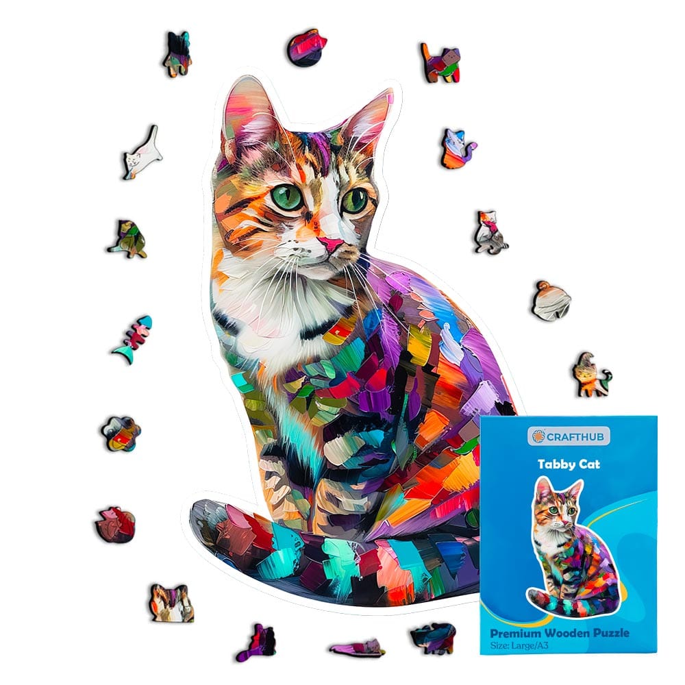 Animal Jigsaw Puzzle > Wooden Jigsaw Puzzle > Jigsaw Puzzle A4 + Paper Box Tabby Cat - Jigsaw Puzzle
