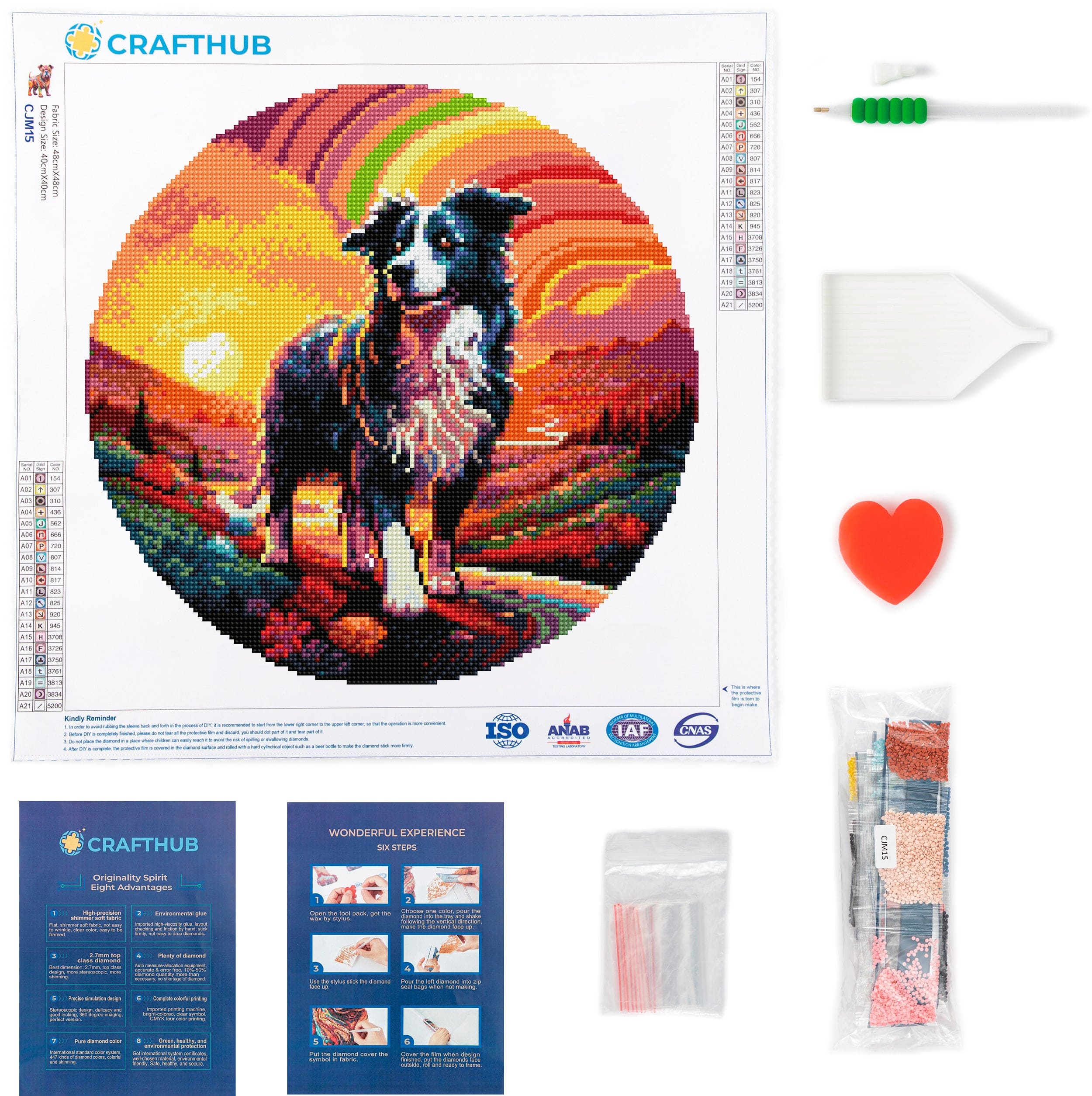 15.7"x15.7" / 40cm x 40cm Border Collie Dog - Diamond Painting Kit
