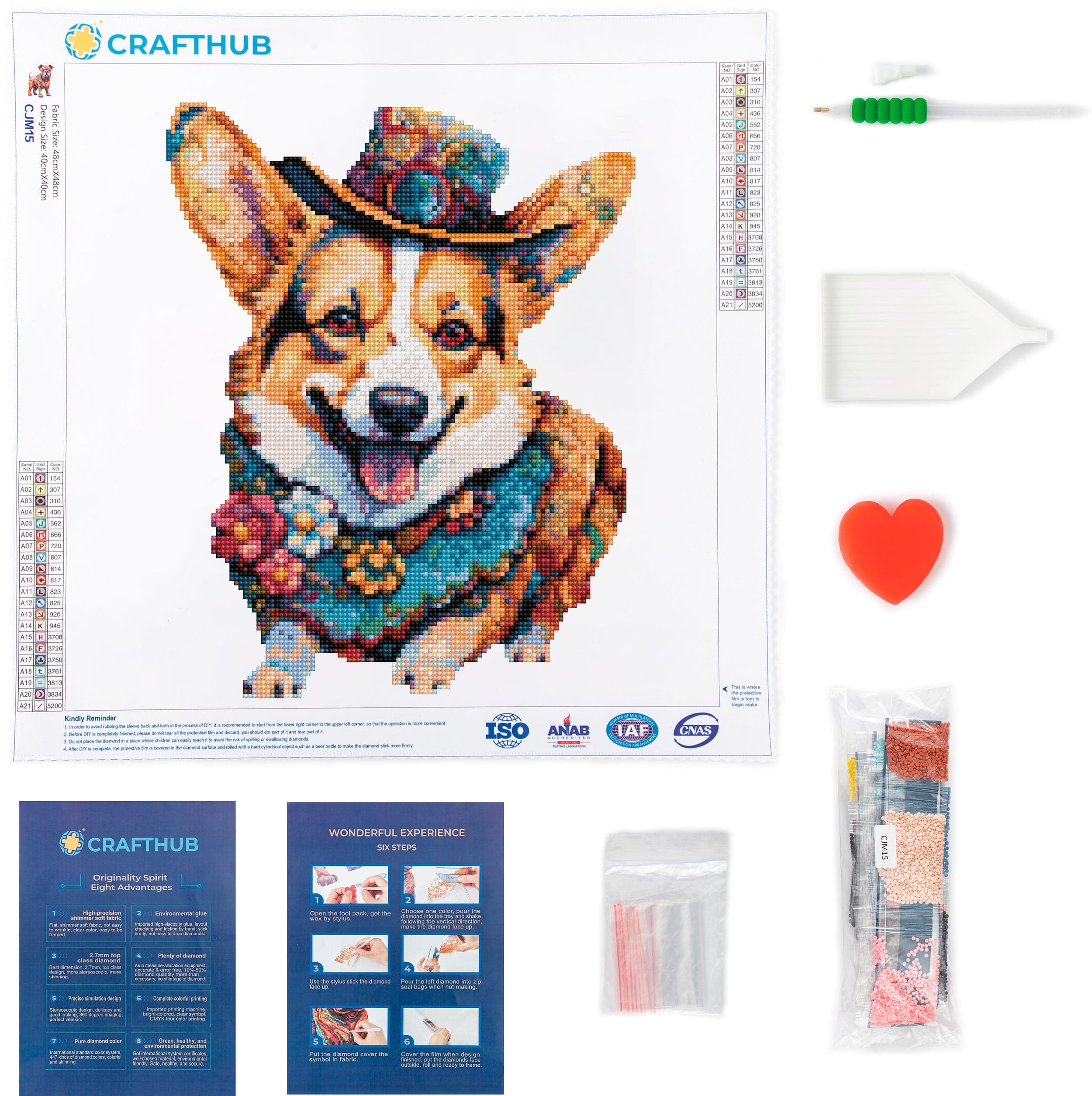 15.7"x15.7" / 40cm x 40cm Corgi Dog - Diamond Painting Kit