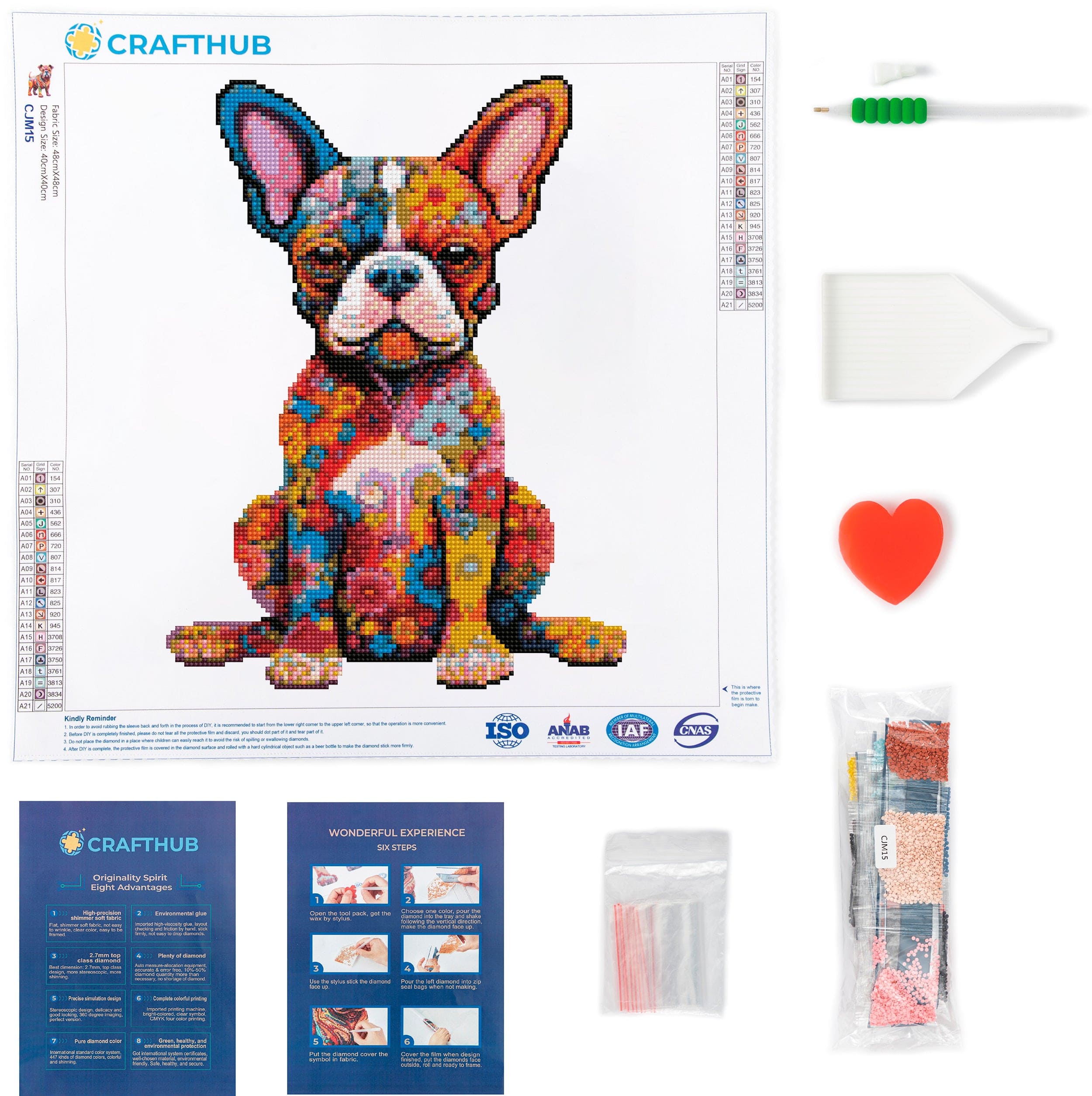 15.7"x15.7" / 40cm x 40cm Boston Terrier Dog - Diamond Painting Kit