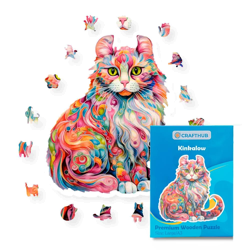 Animal Jigsaw Puzzle > Wooden Jigsaw Puzzle > Jigsaw Puzzle A4 + Paper Box Kinkalow Cat - Jigsaw Puzzle
