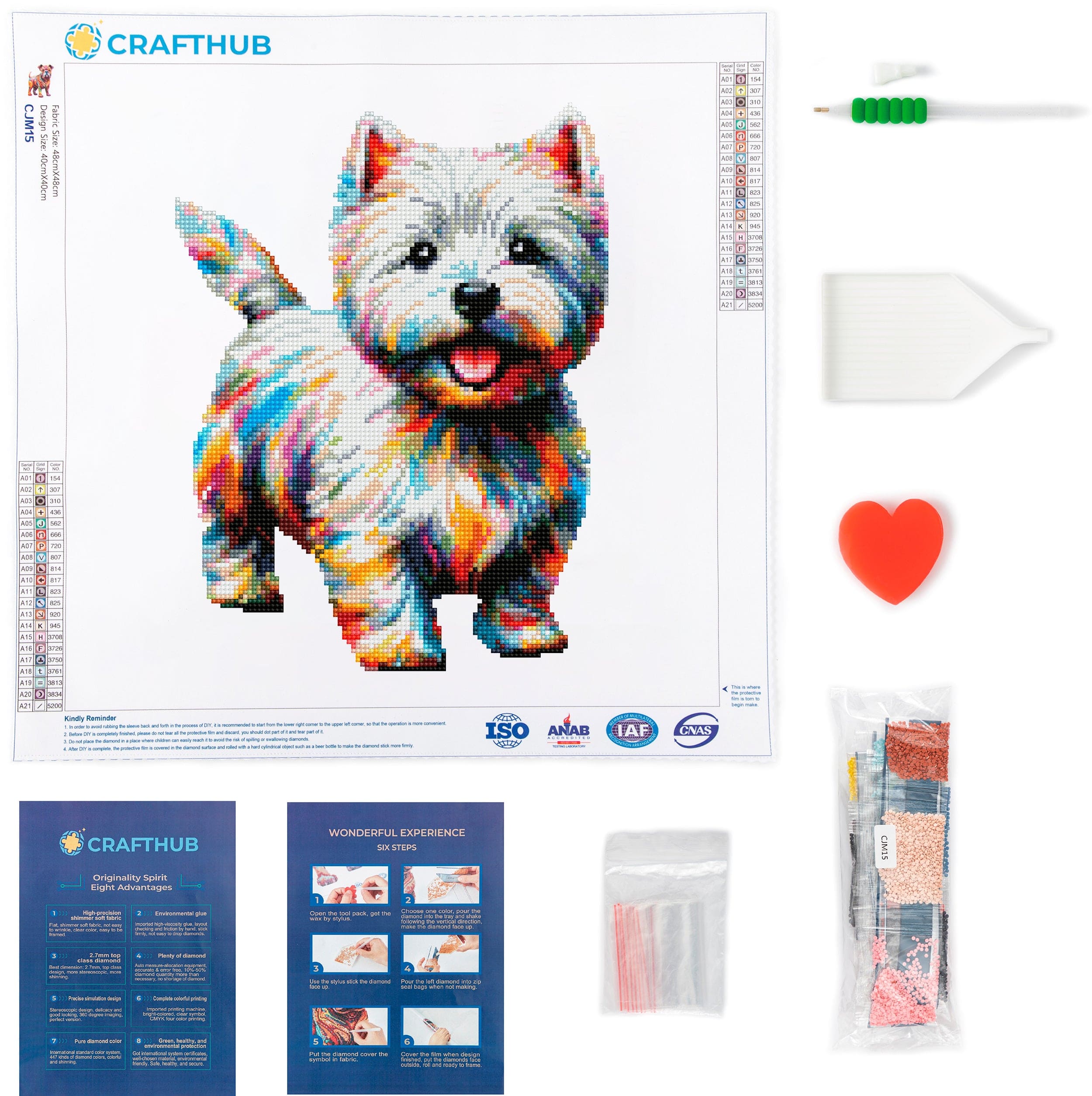 15.7"x15.7" / 40cm x 40cm West Highland White Terrier Dog / Westie - Diamond Painting Kit