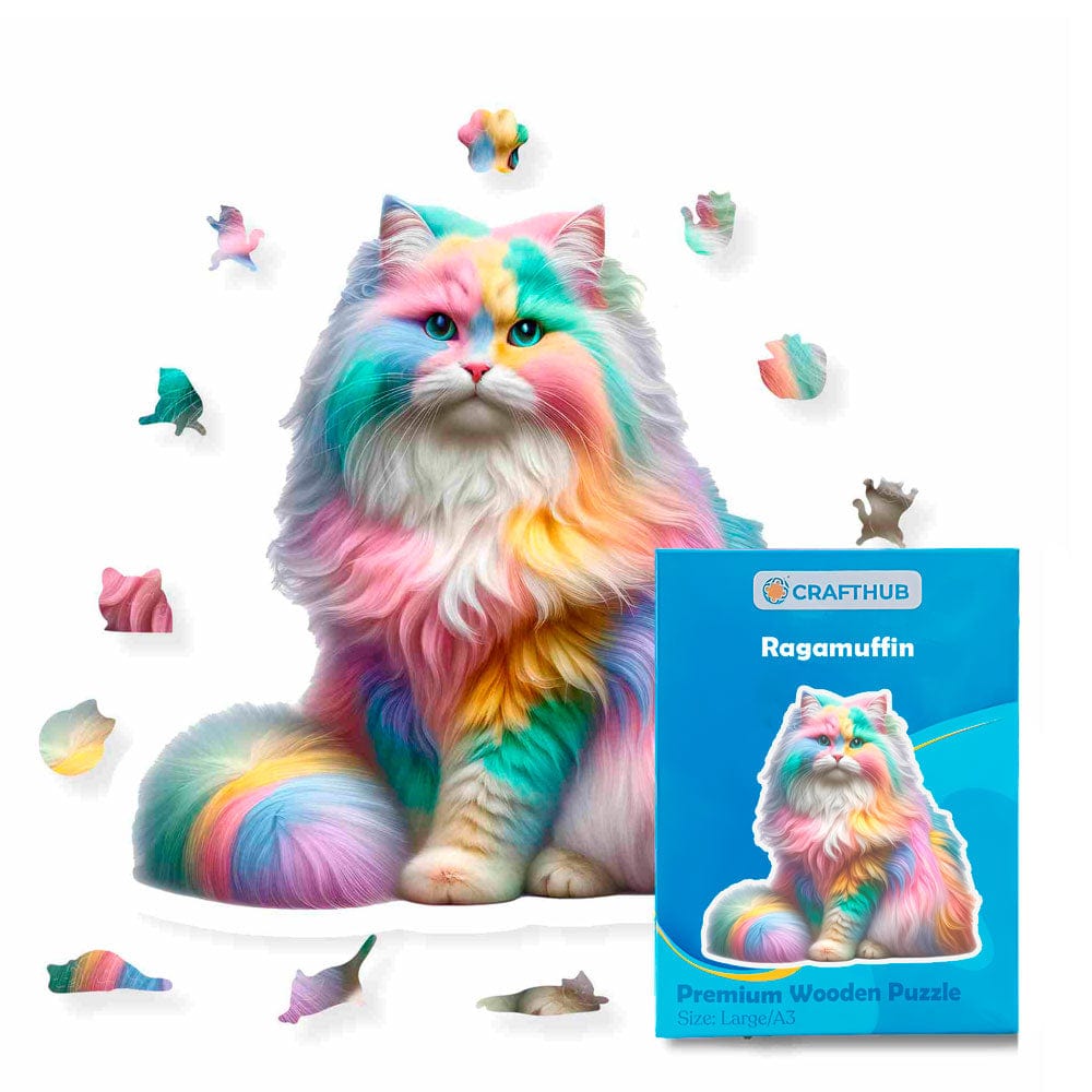 Animal Jigsaw Puzzle > Wooden Jigsaw Puzzle > Jigsaw Puzzle A4 + Paper Box Ragamuffin Cat - Jigsaw Puzzle