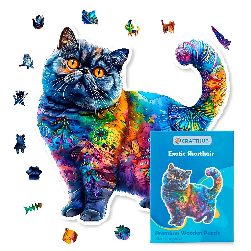 Animal Jigsaw Puzzle > Wooden Jigsaw Puzzle > Jigsaw Puzzle A4 + Paper Box Exotic Shorthair Cat - Jigsaw Puzzle