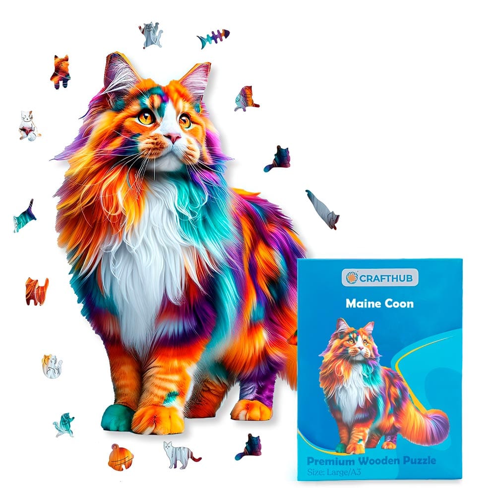 Animal Jigsaw Puzzle > Wooden Jigsaw Puzzle > Jigsaw Puzzle A4 + Paper Box Maine Coon Cat - Jigsaw Puzzle