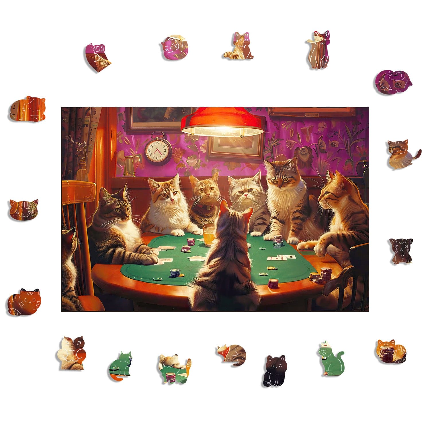 Animal Jigsaw Puzzle > Wooden Jigsaw Puzzle > Jigsaw Puzzle Cat Playing Poker - Jigsaw Puzzle