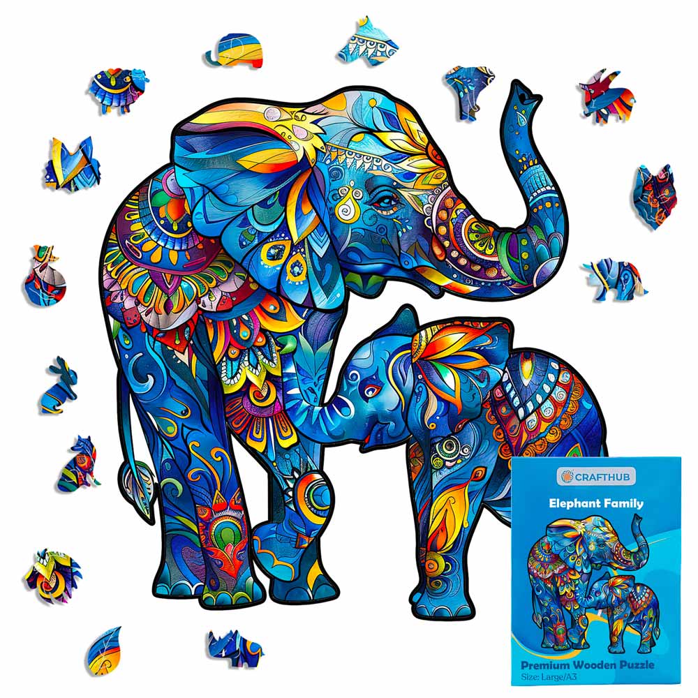 Animal Jigsaw Puzzle > Wooden Jigsaw Puzzle > Jigsaw Puzzle A3 Elephant Family - Jigsaw Puzzle