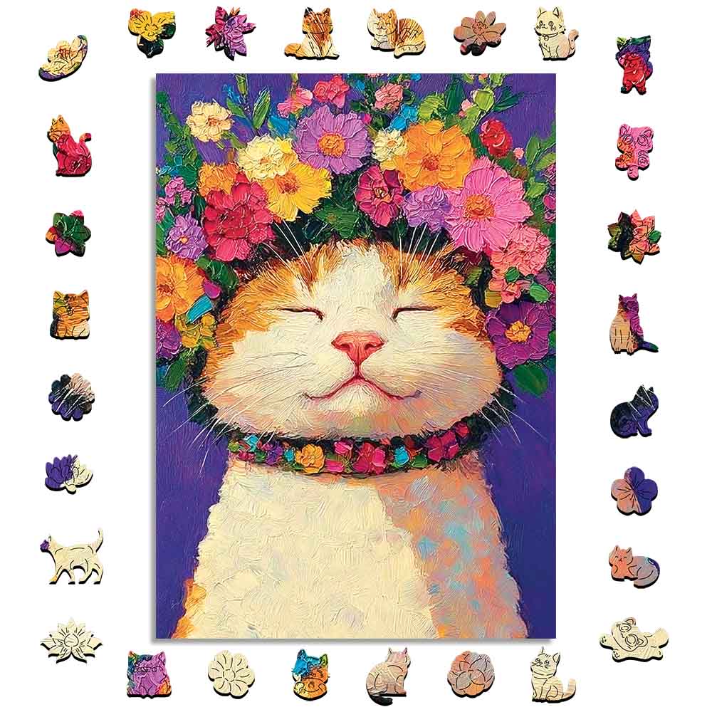 Bloemenkat - Houten Legpuzzel