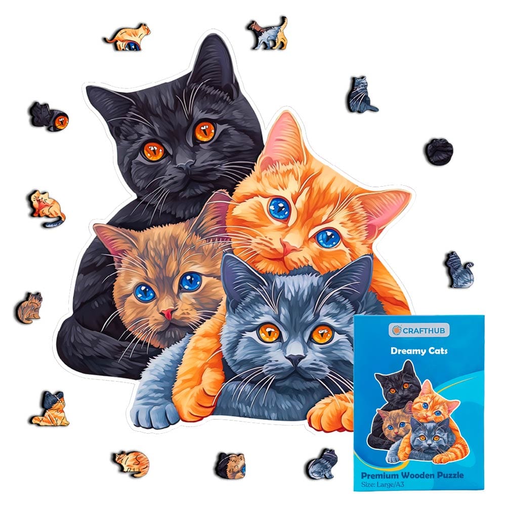 Animal Jigsaw Puzzle > Wooden Jigsaw Puzzle > Jigsaw Puzzle A3 + Paper Box Dreamy Cats - Jigsaw Puzzle