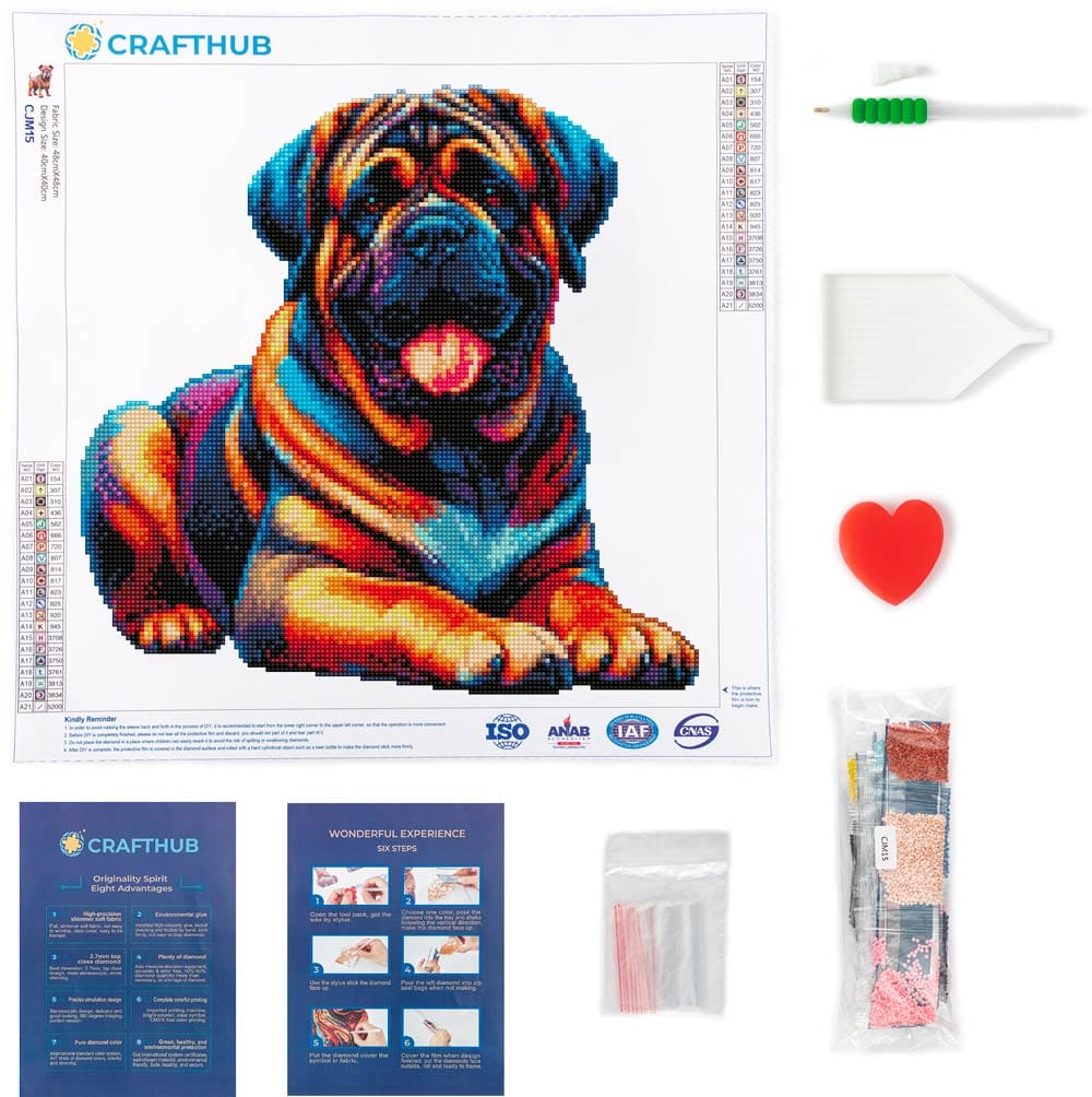 15.7"x15.7" / 40cm x 40cm English Mastiff Dog - Diamond Painting Kit