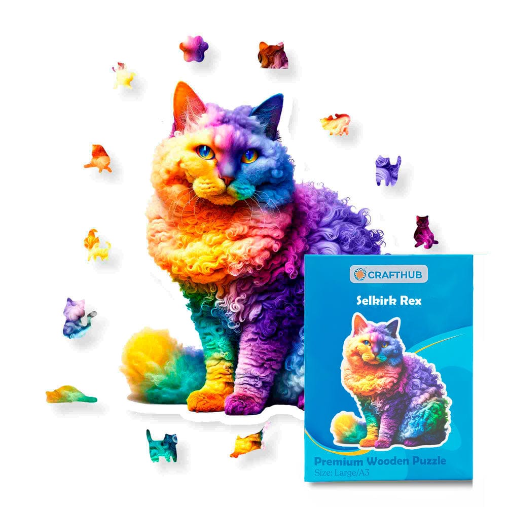 Animal Jigsaw Puzzle > Wooden Jigsaw Puzzle > Jigsaw Puzzle A4 + Paper Box Selkirk Rex Cat - Jigsaw Puzzle