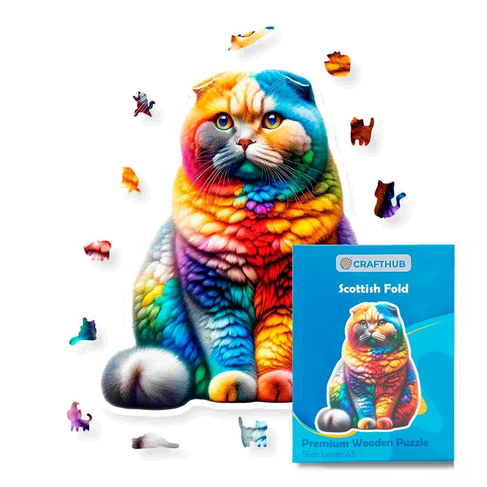 Animal Jigsaw Puzzle > Wooden Jigsaw Puzzle > Jigsaw Puzzle A4 + Paper Box Scottish Fold Cat - Jigsaw Puzzle
