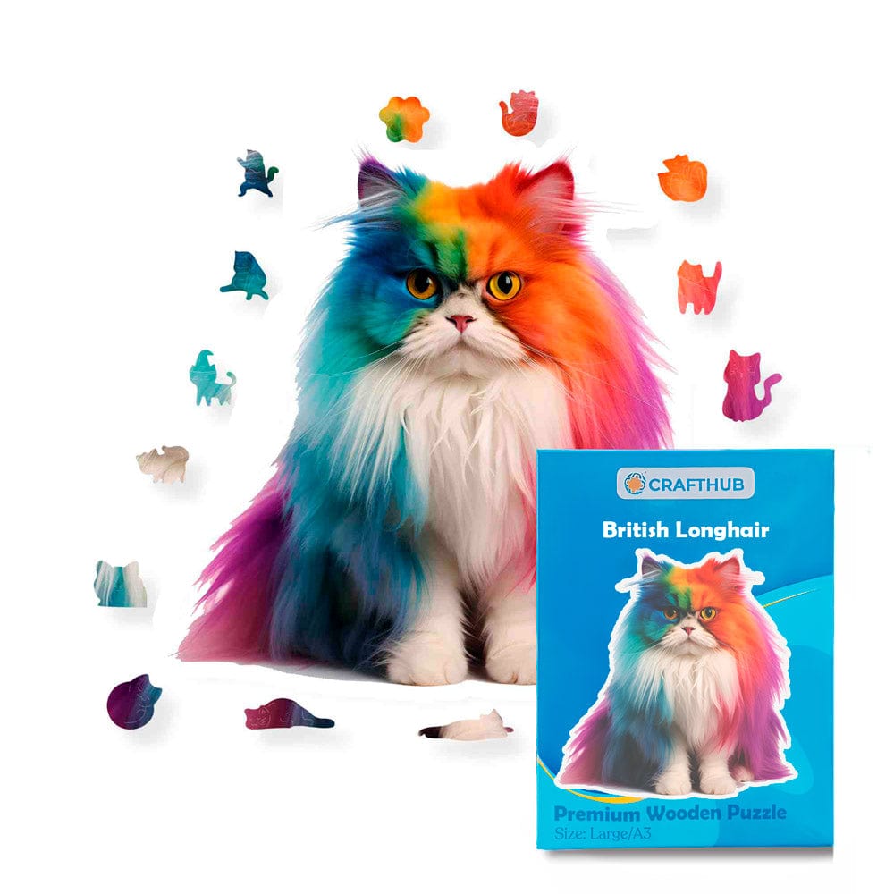 Animal Jigsaw Puzzle > Wooden Jigsaw Puzzle > Jigsaw Puzzle A4 + Paper Box British Longhair Cat - Jigsaw Puzzle