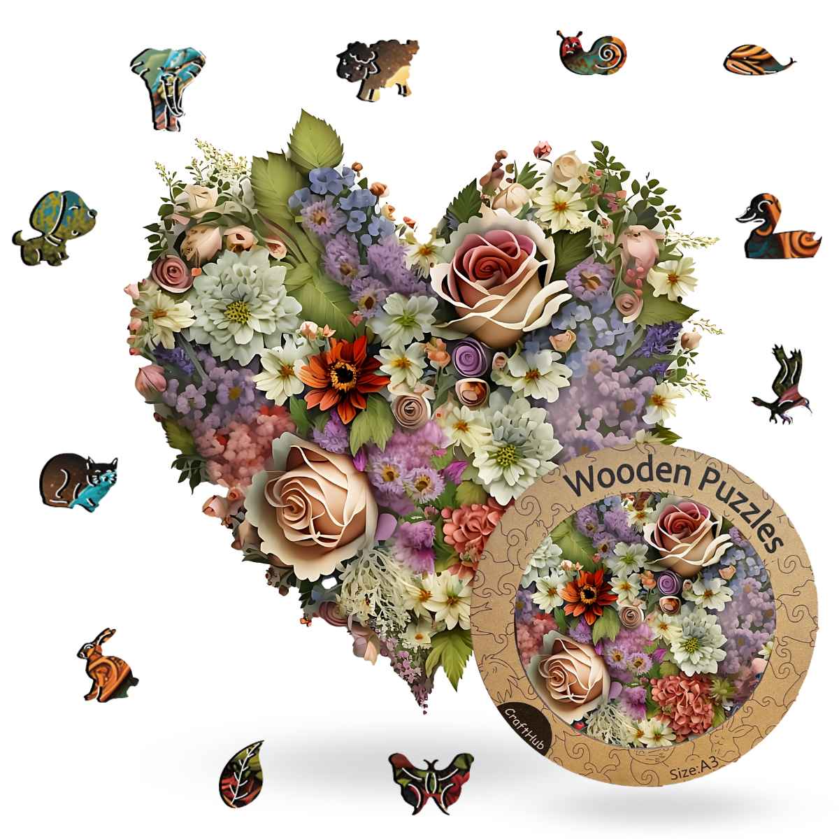 Animal Jigsaw Puzzle > Wooden Jigsaw Puzzle > Jigsaw Puzzle A3+Wooden Box Blooming Heart - Jigsaw Puzzle