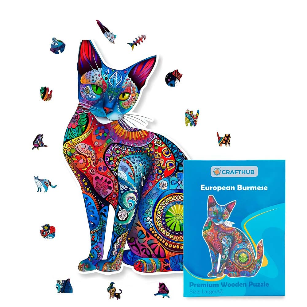 Animal Jigsaw Puzzle > Wooden Jigsaw Puzzle > Jigsaw Puzzle A4 + Paper Box European Burmese Cat - Jigsaw Puzzle
