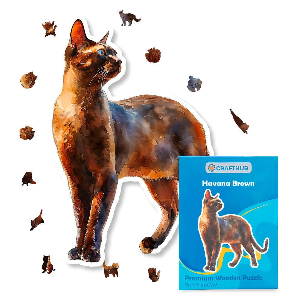 Animal Jigsaw Puzzle > Wooden Jigsaw Puzzle > Jigsaw Puzzle A4 + Paper Box Havana Brown Cat - Jigsaw Puzzle