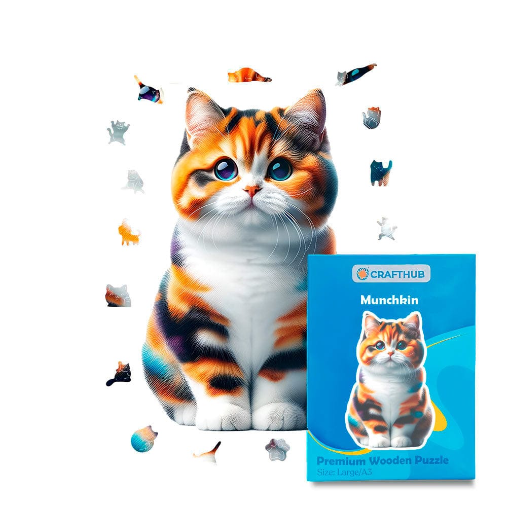 Animal Jigsaw Puzzle > Wooden Jigsaw Puzzle > Jigsaw Puzzle A4 + Paper Box Munchkin Cat - Jigsaw Puzzle