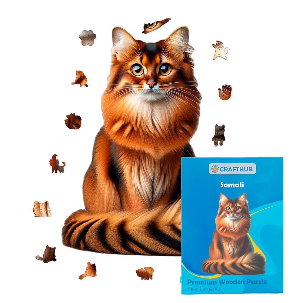 Animal Jigsaw Puzzle > Wooden Jigsaw Puzzle > Jigsaw Puzzle A4 + Paper Box Somali Cat - Jigsaw Puzzle