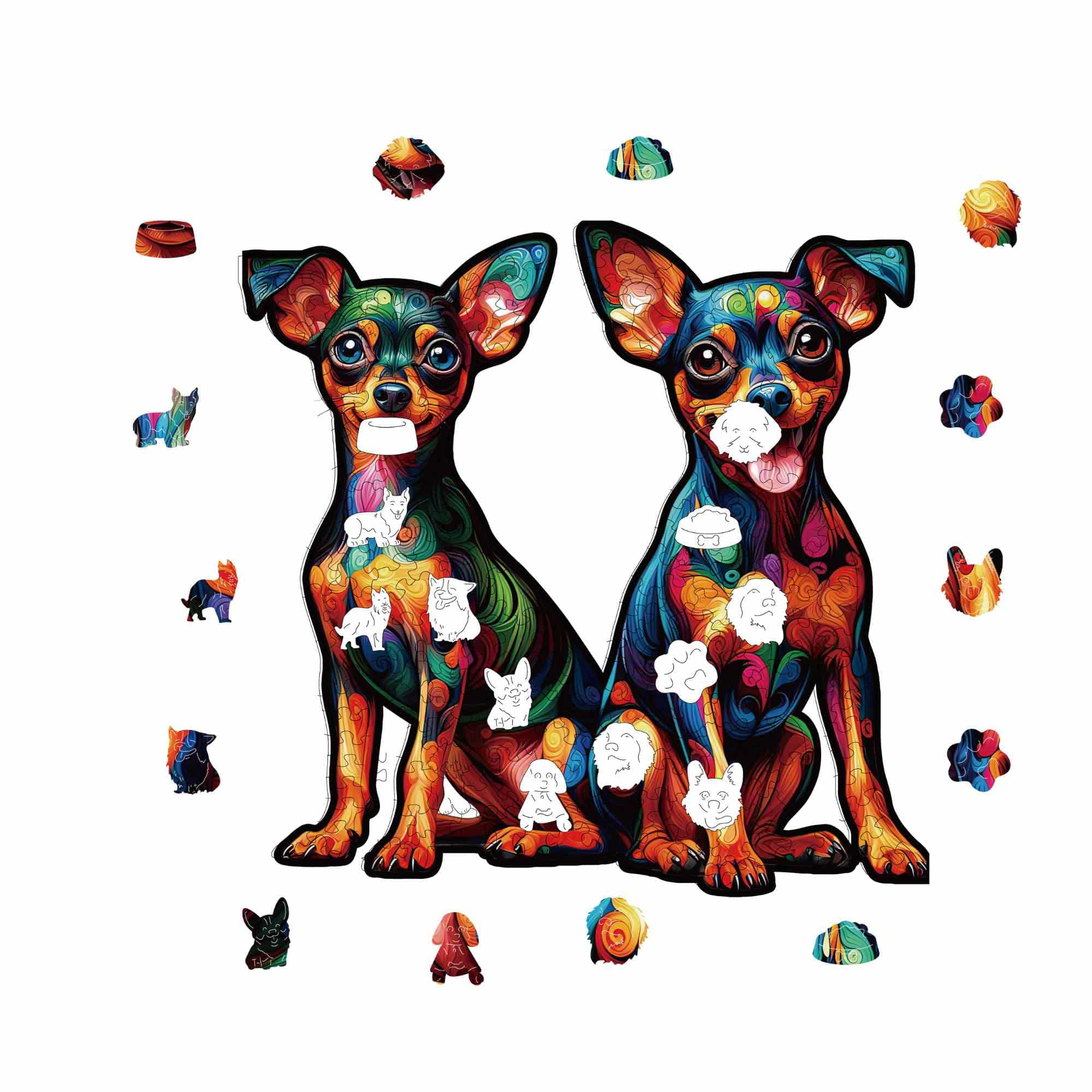 Animal Jigsaw Puzzle > Wooden Jigsaw Puzzle > Jigsaw Puzzle Twin Miniature Pinscher Dog - Jigsaw Puzzle